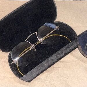 3 Gold Rimless Glasses with Black Case